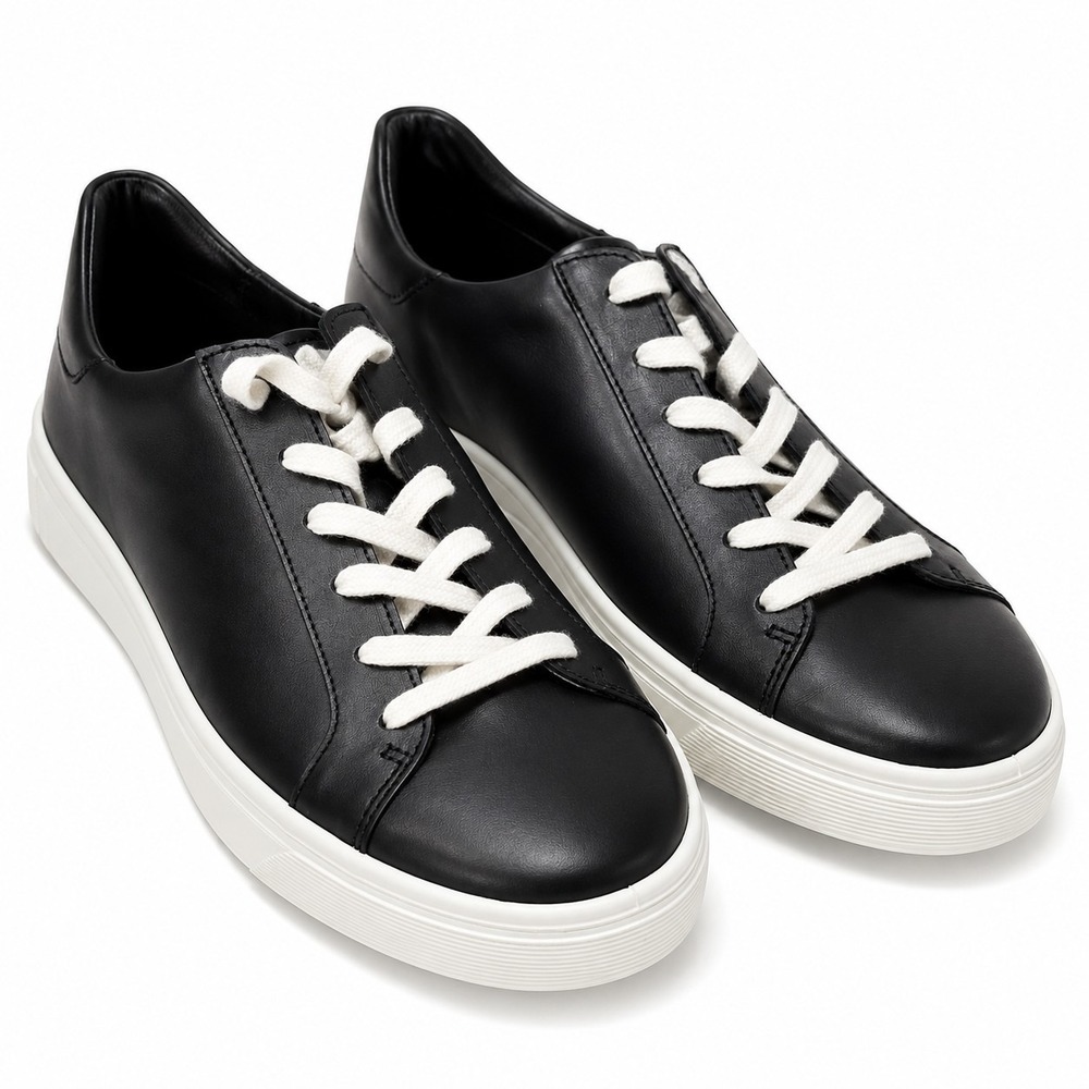ECCO Street Tray Sneaker Men/6-6.5 Wmn/9-9.5 Black Leather White Sole New/no box